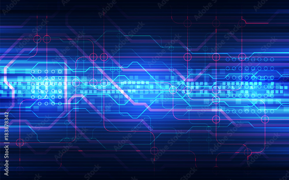 Abstract technology background circuit board and html code,3D illustration blue technology background vector.