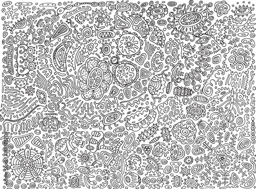 Abstract surreal detailed doodle - coloring page for adults. Vector illustration