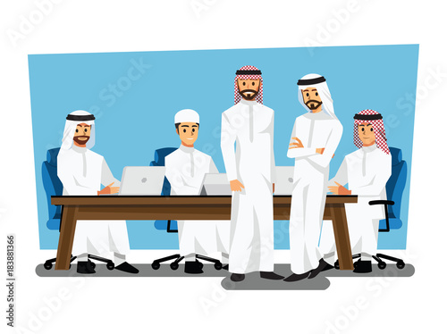 Arab businessman wearing traditional clothing Having Board Meeting,Vector illustration cartoon character