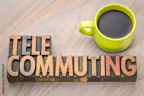 telecommuting word in wood type