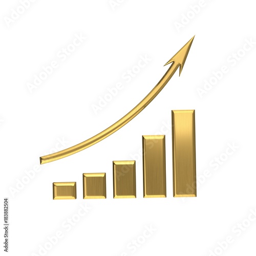 Business Growth Bar Golden Graph Curve. 3D Render Illustration