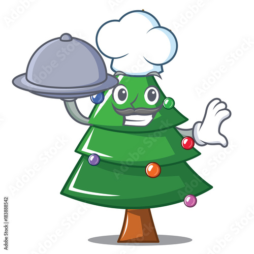Chef with food Christmas tree character cartoon