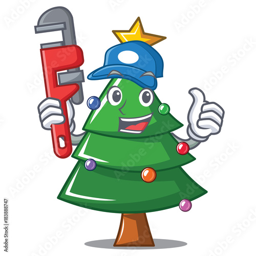Plumber Christmas tree character cartoon