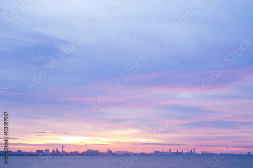 Pink sky and beautiful sea at sunset Koh Larn, Pattaya, Thailand