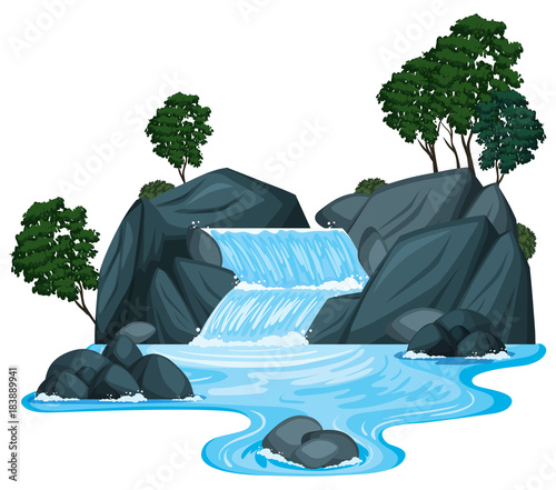 Fototapeta Scene with waterfall and river running down