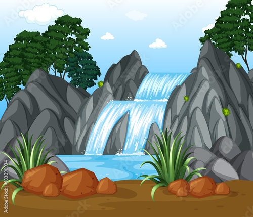 Background scene with waterfall in the woods
