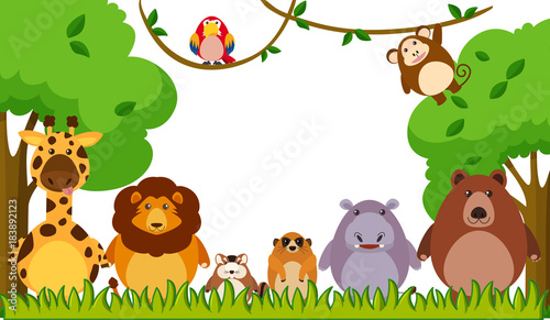 Background template with wild animals in park © blueringmedia