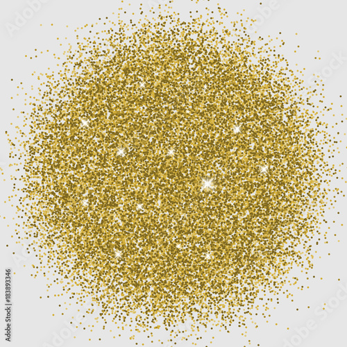 Particle explosion effect. Golden glitter texture. Space implosion