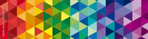 banner Vector geometric background, mosaic of triangles and cubes in rainbow