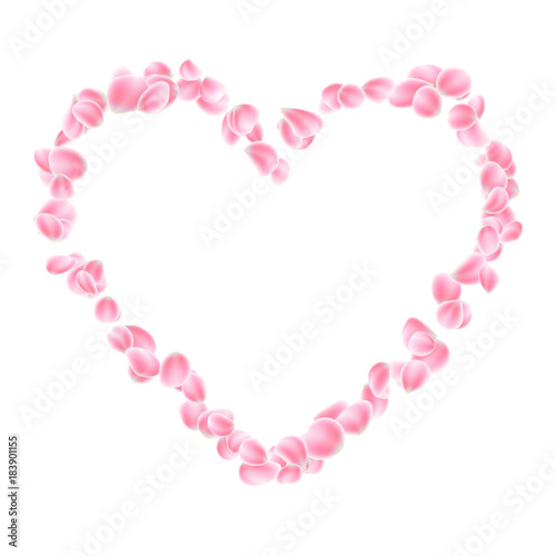 Pink petals heart isolated. EPS 10 vector