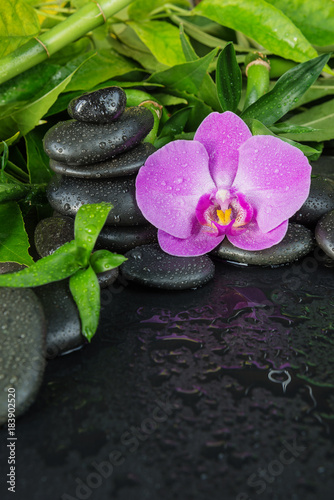 Fototapeta Naklejka Na Ścianę i Meble -  Spa concept with zen stones, orchid flower and bamboo