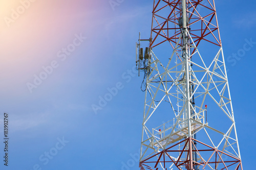 Telecommunication tower Antenna at blue sky.