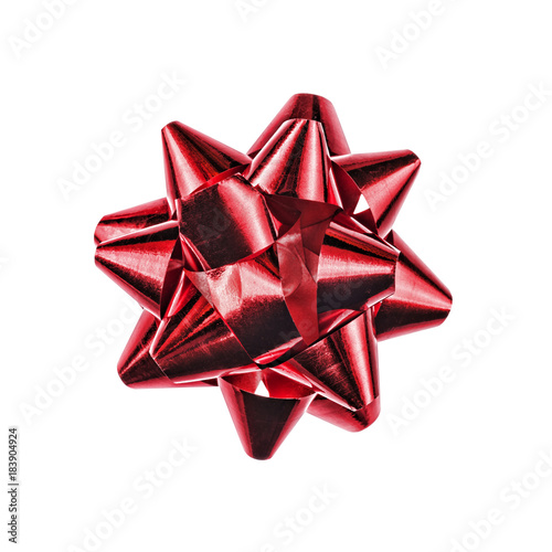 Red bow isolated on white background. A holiday symbol, an element of decor.