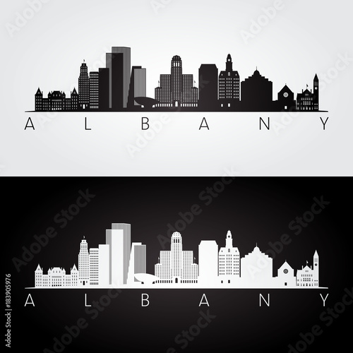 Albany usa skyline and landmarks silhouette, black and white design, vector illustration. photo