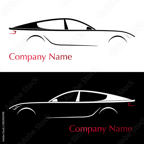 Business card for auto company. Silhouette car. Vector illustration.