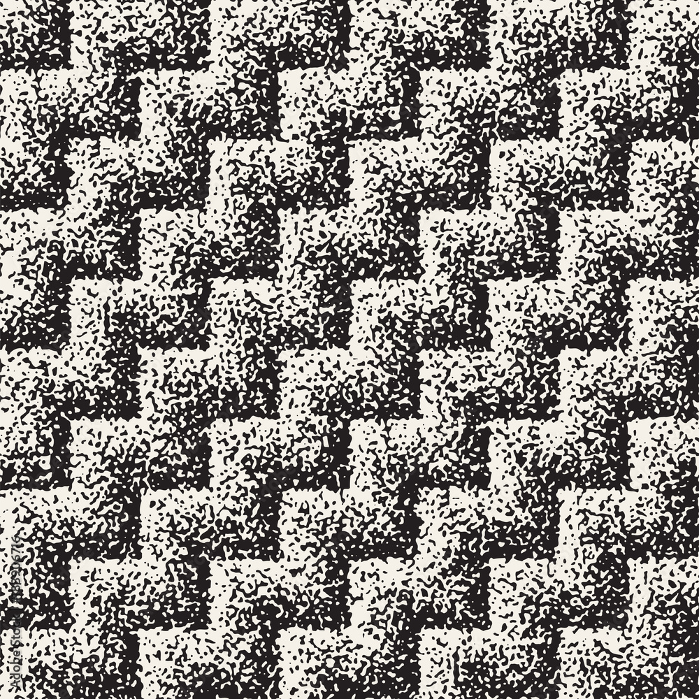 Abstract noisy textured geometric shapes background. Vector seamless grungy pattern.