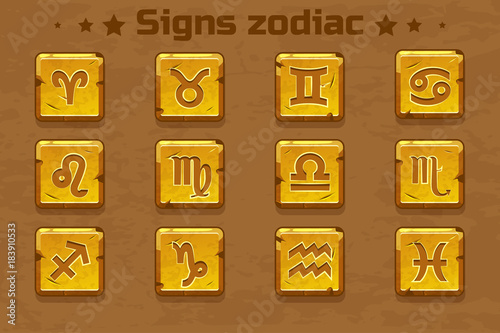 Golden Horoscope Zodiac Signs, vector decorative elements icons