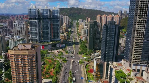 zhuhai cityscape sunny day main traffic road tunnel aerial panorama 4k china
 photo