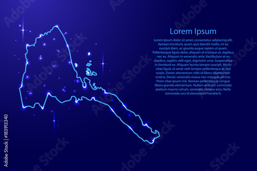 Map Eritrea from the contours network blue, luminous space stars for banner, poster, greeting card, of vector illustration