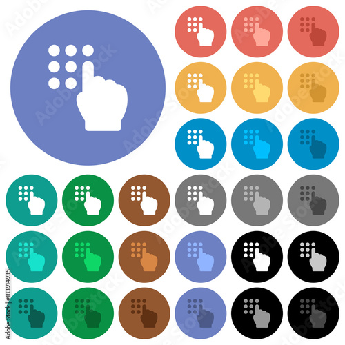 Typing security code round flat multi colored icons