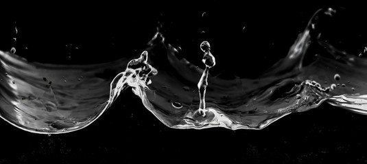 Water smooth with splashes on a black background
