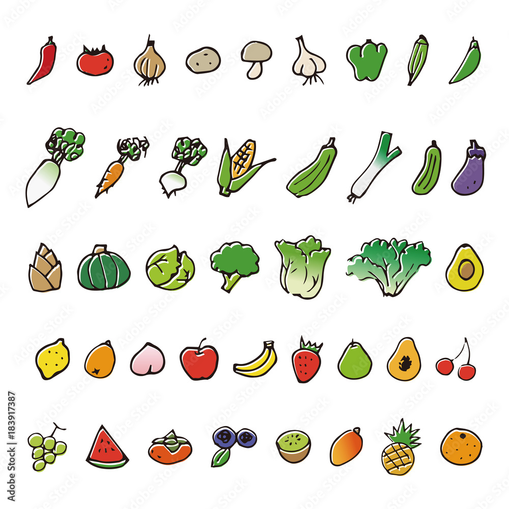 手描きの野菜と果物スケッチイラスト Stock ベクター Adobe Stock