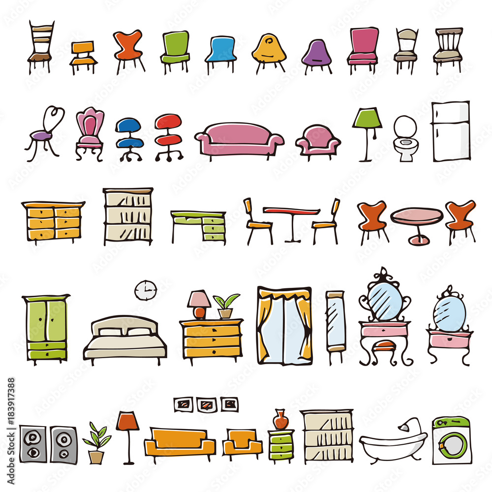 手描きのかわいい家具イラスト Stock ベクター Adobe Stock