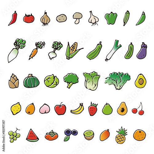 手描きの野菜と果物スケッチイラスト
