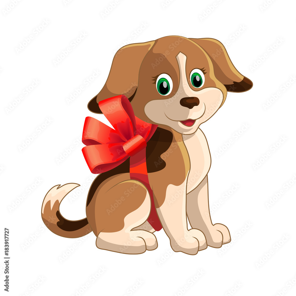 Cute funny cartoon vector dog puppy characters Pets. Red bow, gift, holiday, birthday. Cute funny cartoon vector dog puppy characters Pets. Red bow, gift, holiday, birthday.