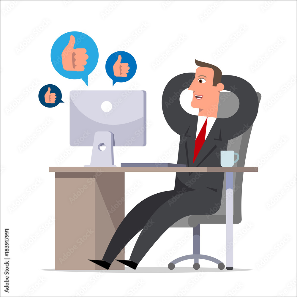 The clerk during working hours communicates in social networks and rejoices the received likes. Procrastination, office plankton. The clerk during working hours communicates in social networks and rejoices the received likes. Procrastination, office plankton.