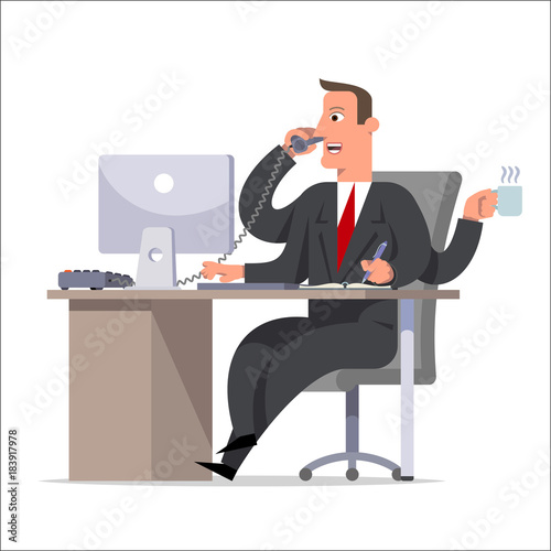 Effective competent leader, businessman or manager with many hands doing a lot of tasks.