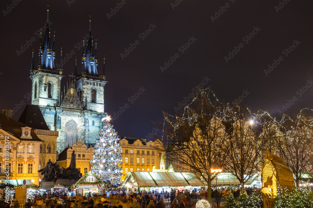 Christmas Markets on the Old Town Square in Prague, Czech Republic.