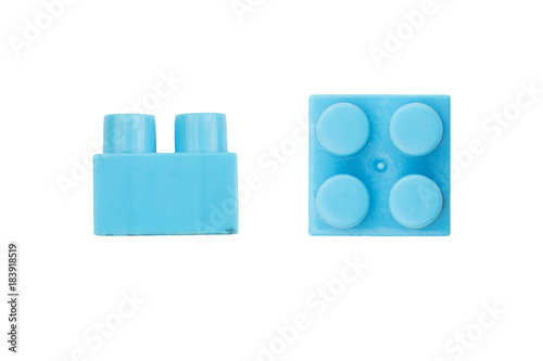 plastic toy blocks, bricks isolated on white. Top view.