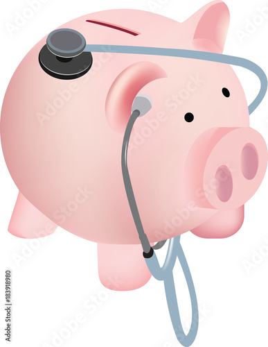 salvadanaio rosa con stetoscopio