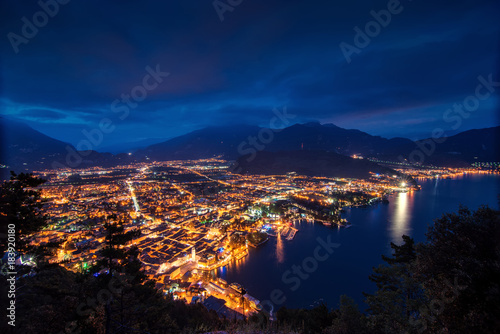 View of the beautiful Lake Garda .Riva del Garda town and Garda lake by night, Italy © DannyIacob