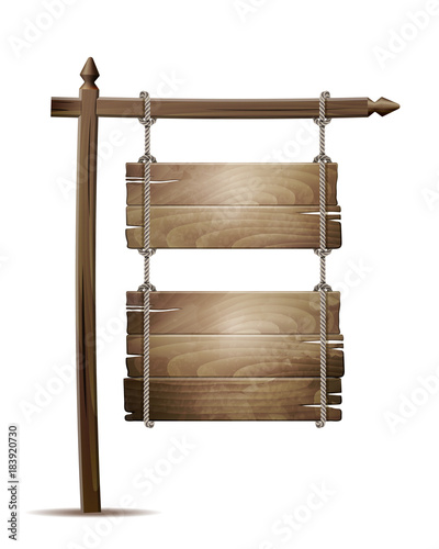 Wooden board sign hanging on a rope