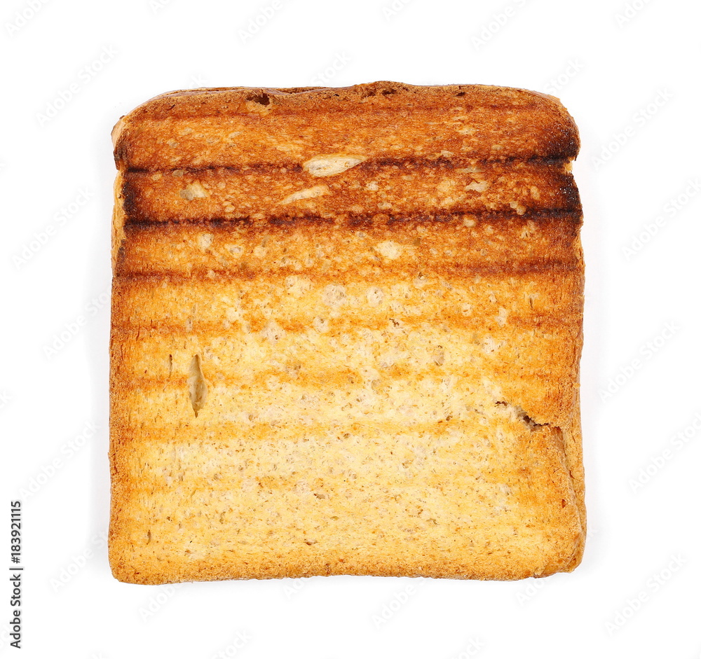 Integral fried whole wheat toast bread slices isolated on white background, top view Integral fried whole wheat toast bread slices isolated on white background, top view