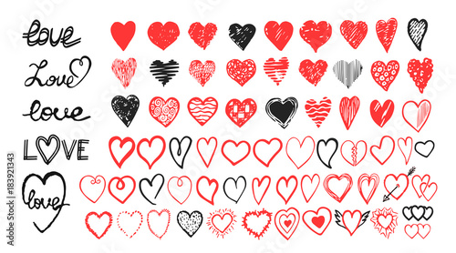 Hand drawn hearts. Design elements for Valentine day.