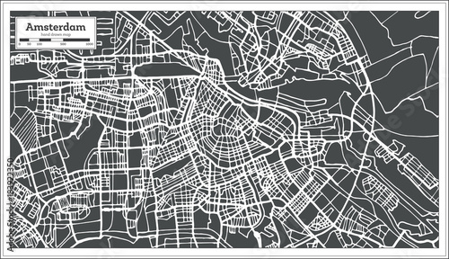 Canvas Print Amsterdam Holland Map in Retro Style.