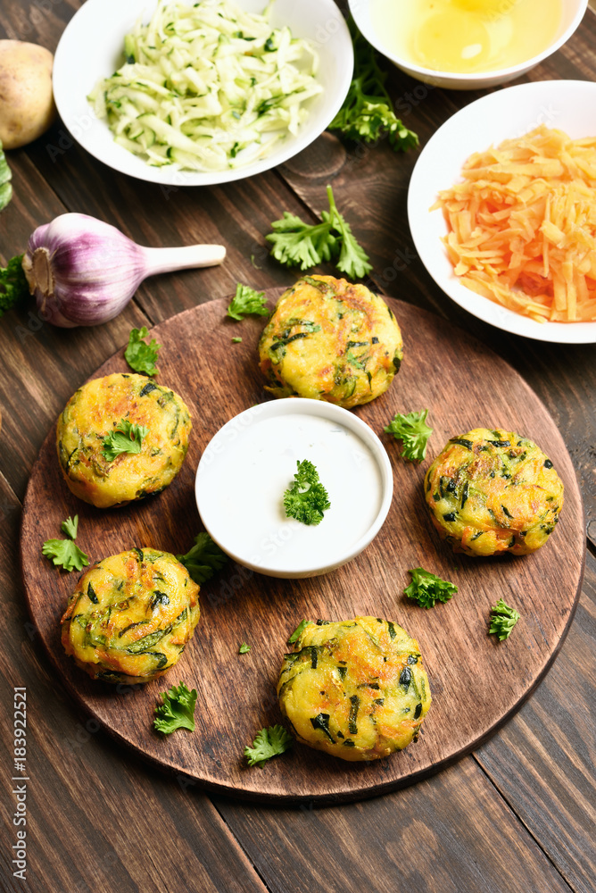 Vegetable cutlet from carrot, zucchini, potato Vegetable cutlet from carrot, zucchini, potato