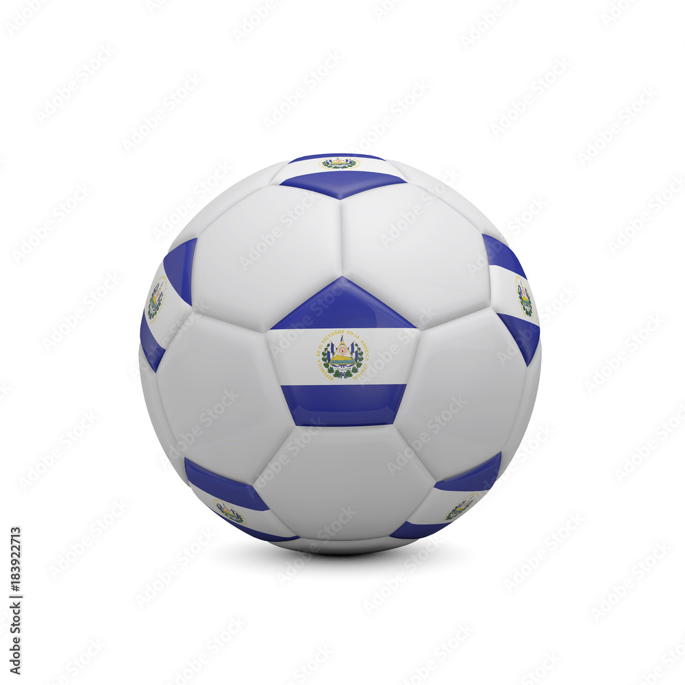 Fototapeta premium Soccer football with El Salvador flag. 3D Rendering
