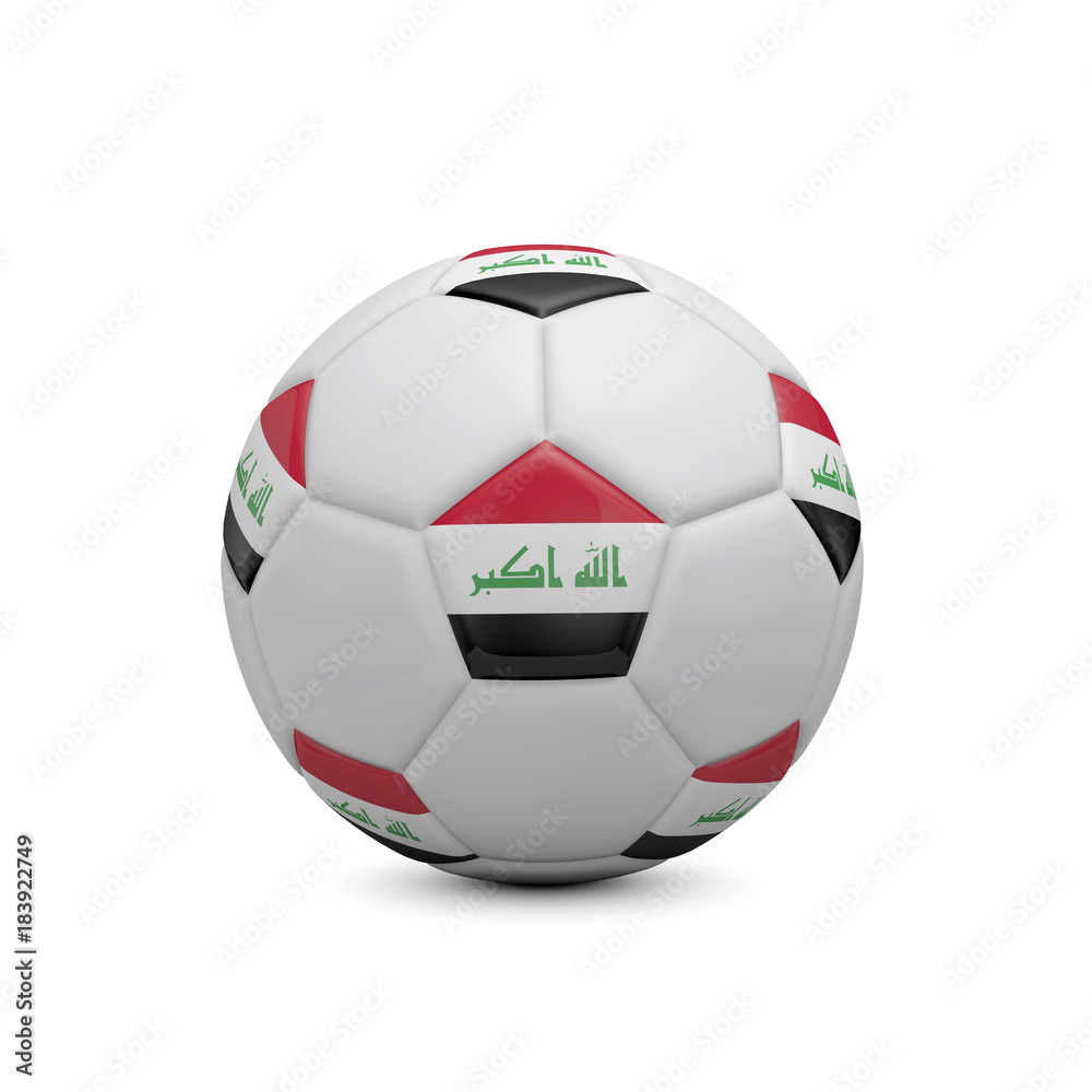 Soccer football with Iraq flag. 3D Rendering Soccer football with Iraq flag. 3D Rendering