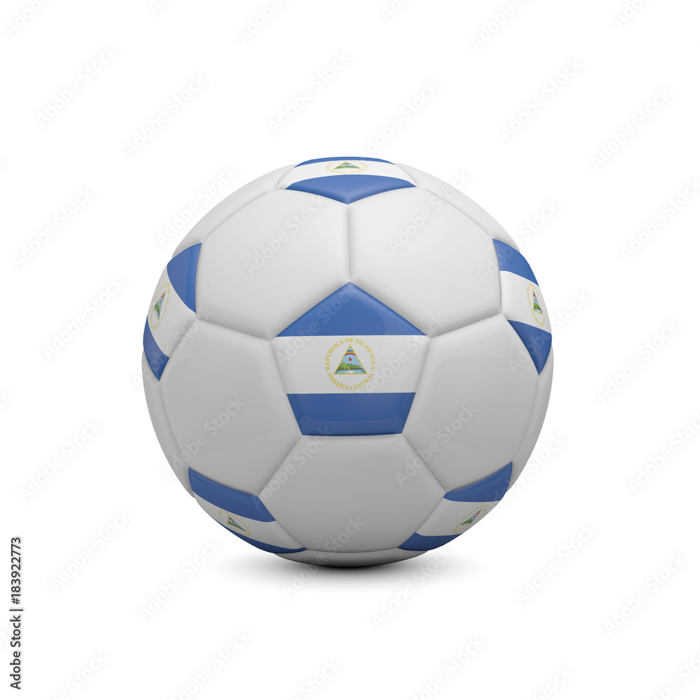 Soccer football with Nicaragua flag. 3D Rendering
