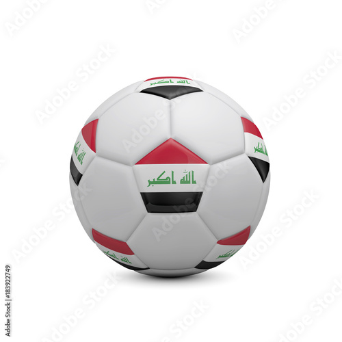 Soccer football with Iraq flag. 3D Rendering