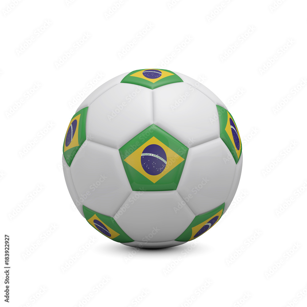 Soccer football with Brazil flag. 3D Rendering