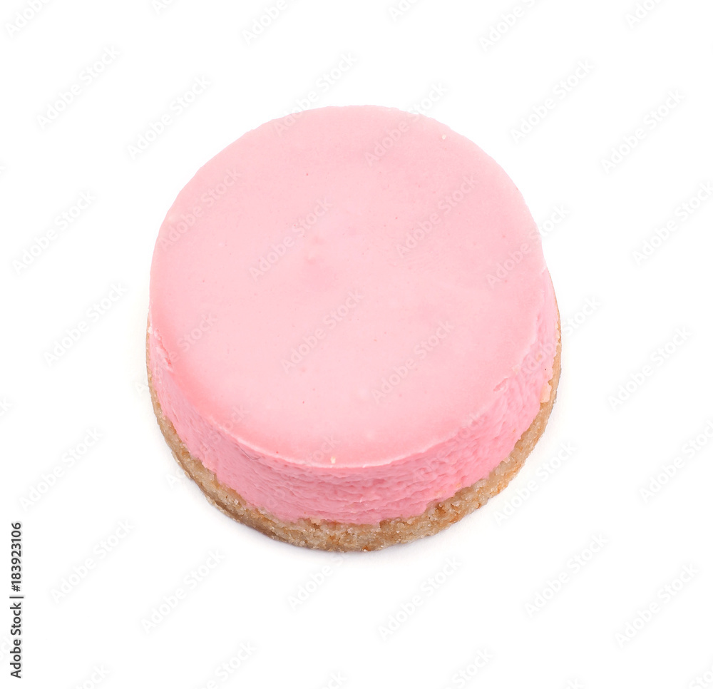 Small round strawberry cheesecake on isolated background