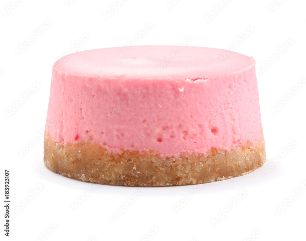 Small round strawberry cheesecake on isolated background Small round strawberry cheesecake on isolated background