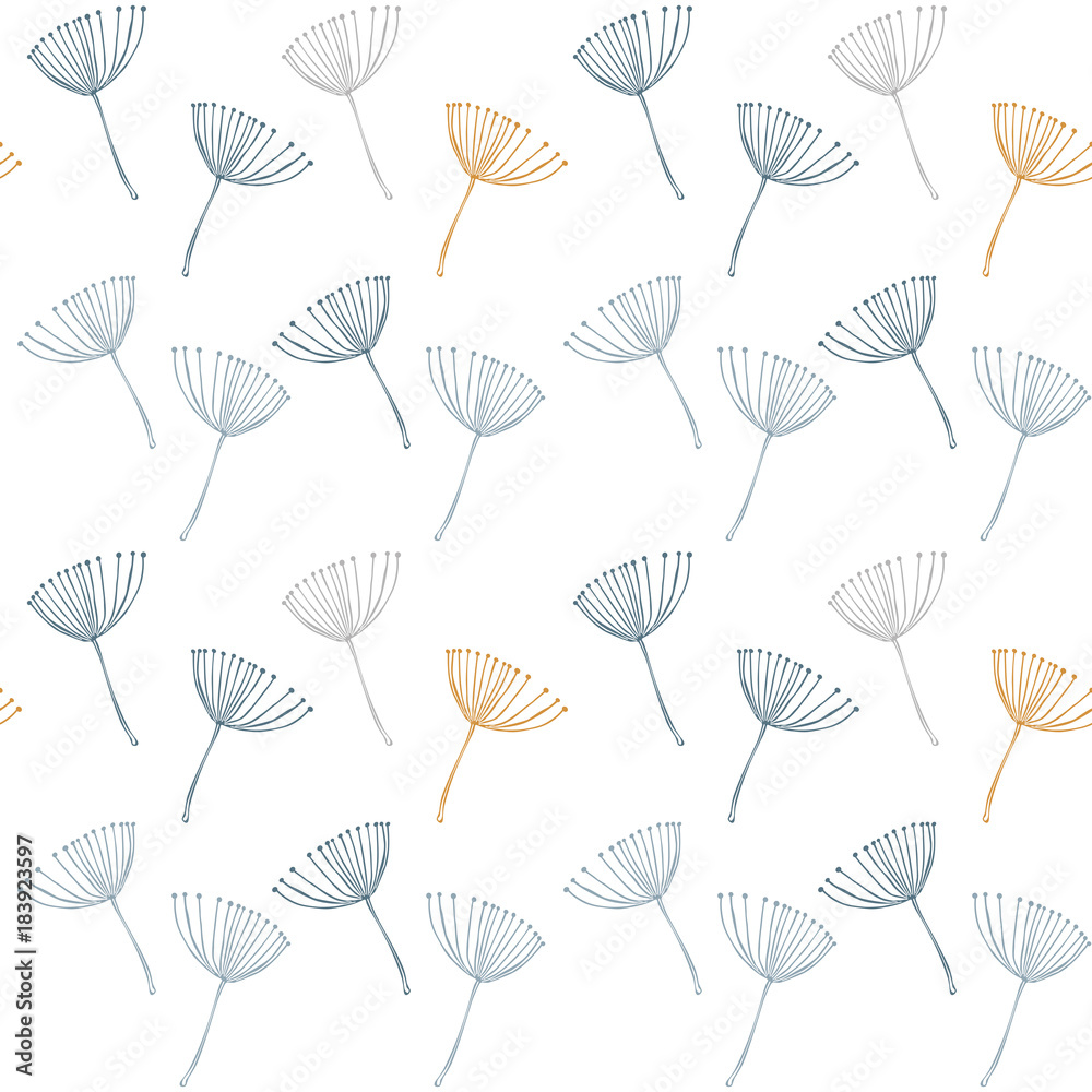 Floral vector seamless pattern with stylized dandelion fluffs.