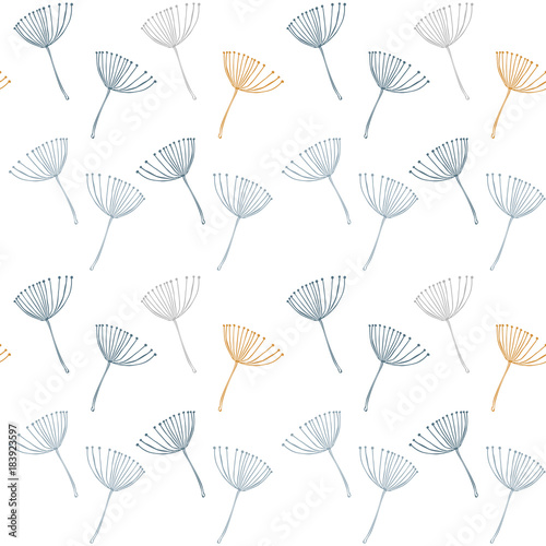 Floral vector seamless pattern with stylized dandelion fluffs. © dinadankersdesign