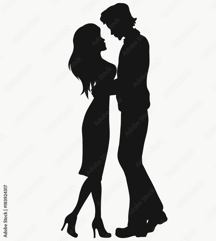 Silhouettes of a young couple in love